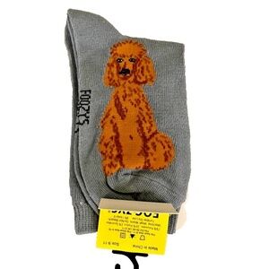 Foozys Women's Crew Socks; Brown Poodle; Grey; Women's Size 9-11